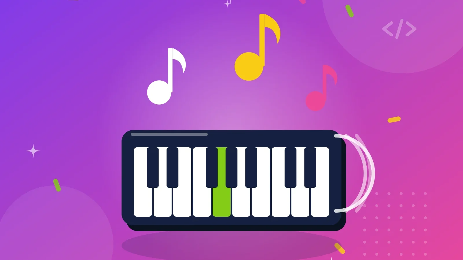 Illustration af et keyboard og musiknoder