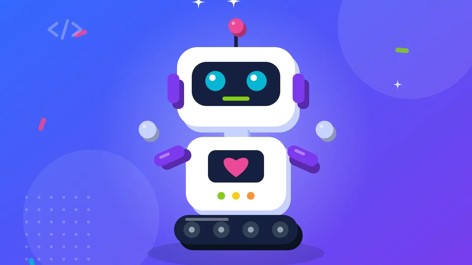 Illustration af en venlig robot på larvefødder