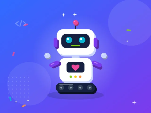 Illustration af en venlig robot på larvefødder