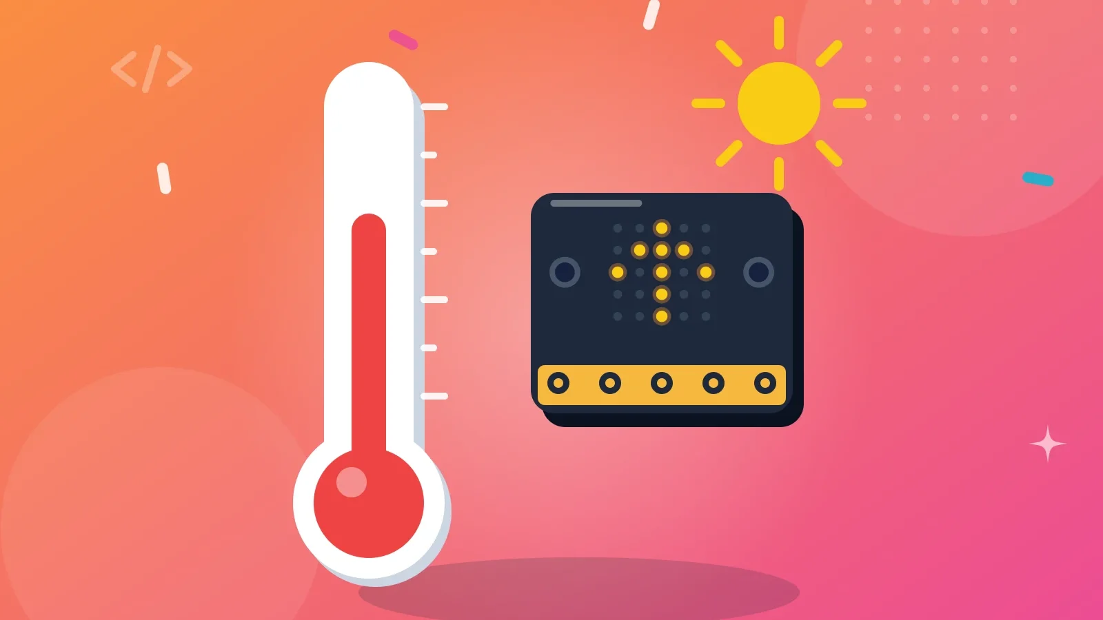 Illustration af et termometer og en micro:bit