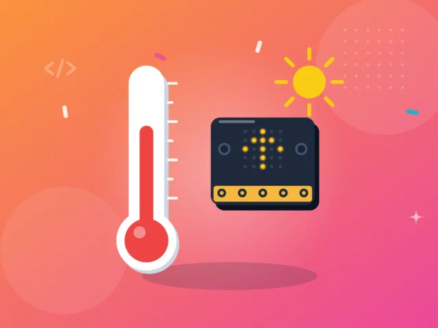 Illustration af et termometer og en micro:bit