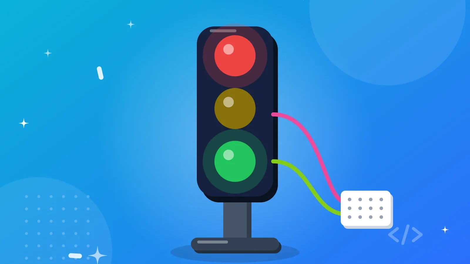 Illustration af et trafiklys koblet til et breadboard