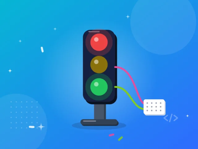 Illustration af et trafiklys koblet til et breadboard