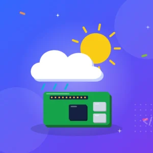 Illustration af en sky, en sol og et computerboard